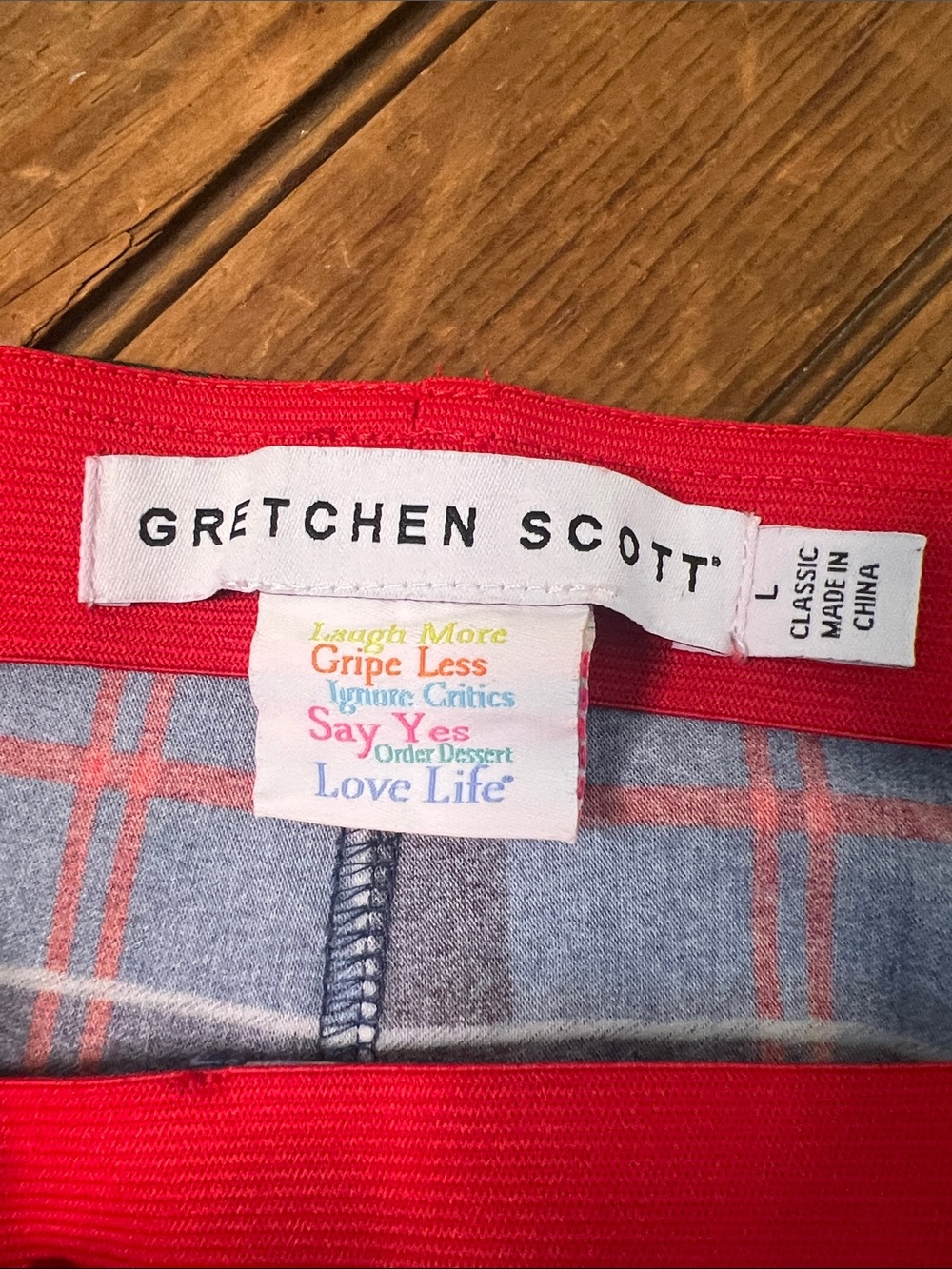 Gretchen Scott Designs Plaid Pants Trousers Navy Red Green size large EUC - Picture 2 of 11